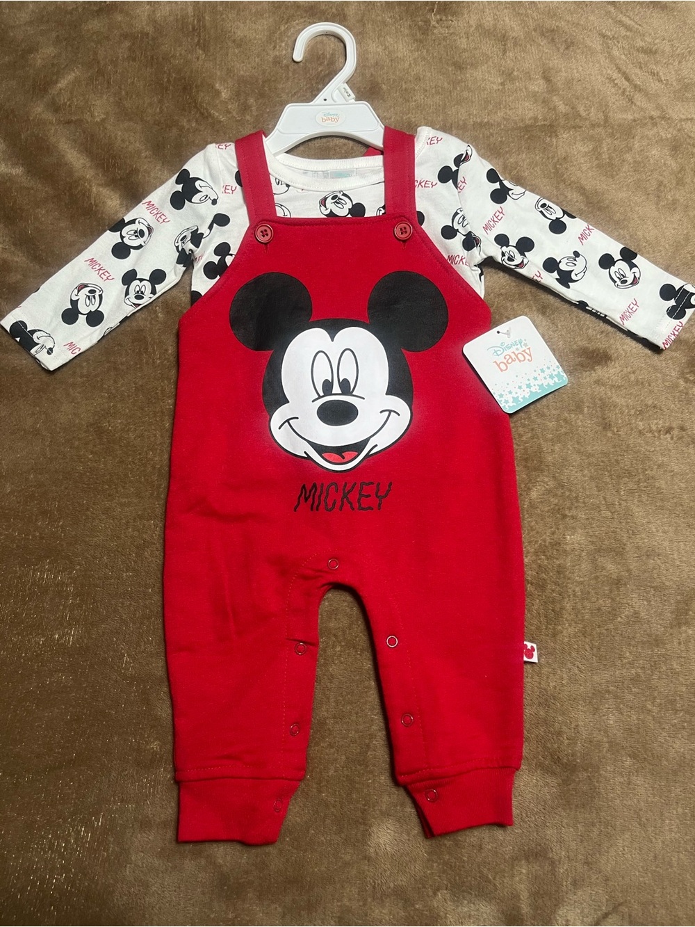 Disney Red Mickey Mouse Overalls Set with Printed Tee